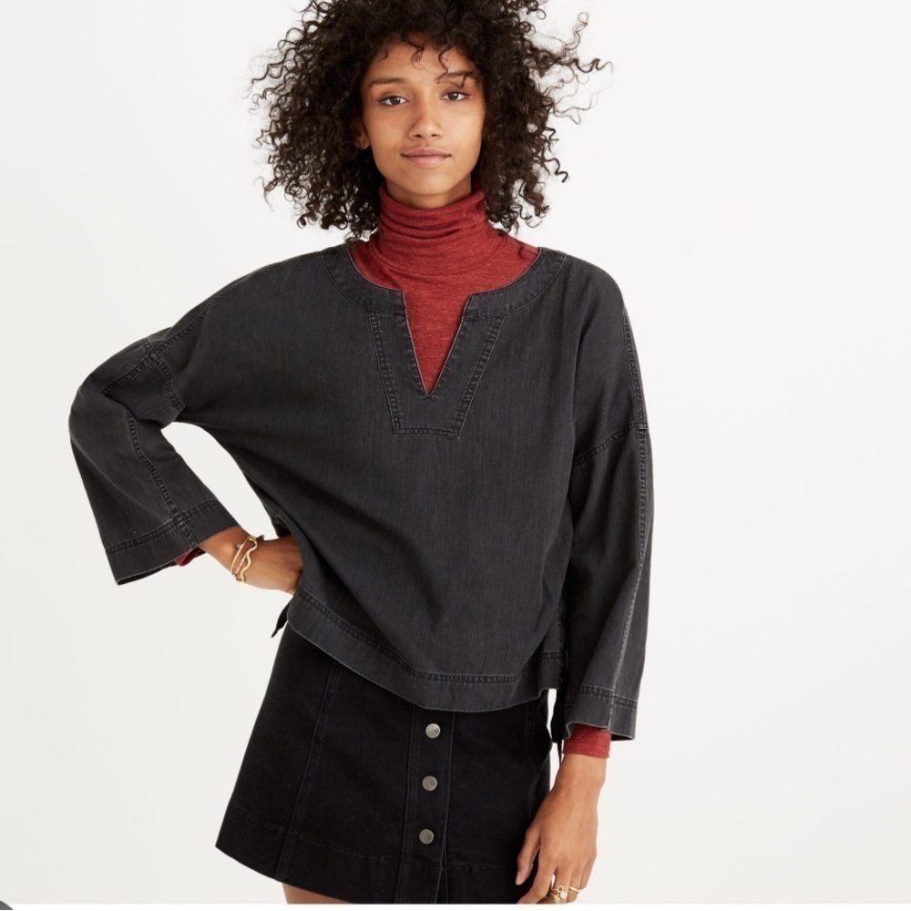 Madewell Denim Side-Lace Top‎ in Sloan Black